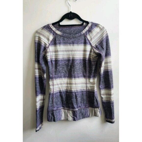 Lululemon Race Your Pace Long Sleeve Osaka Stripe Heathered Black Grape size 4 - Picture 2 of 7